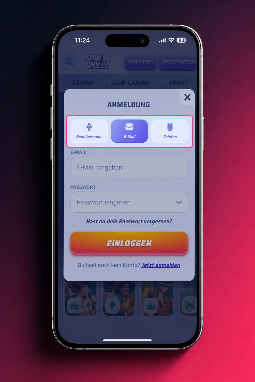 Spinrollz Login und Konto Login