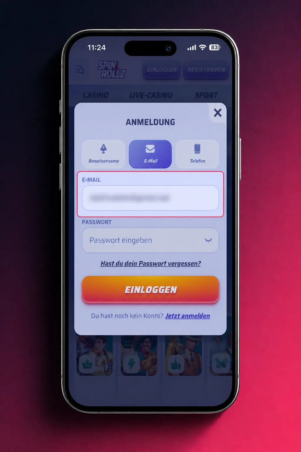 Spinrollz Login und Konto Login