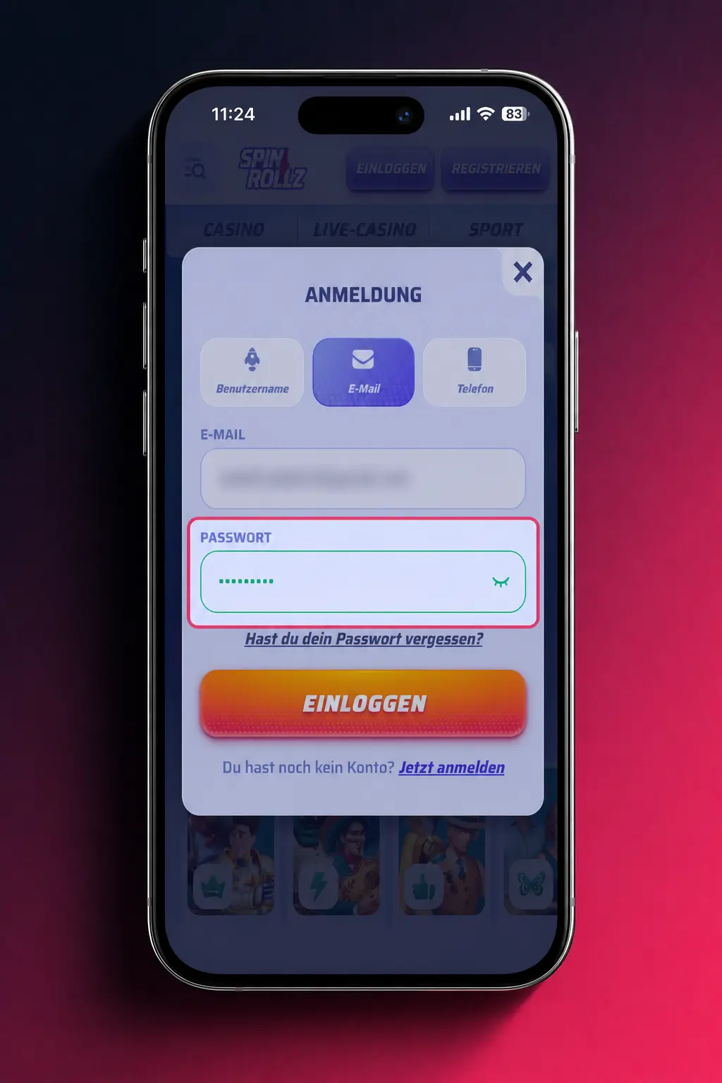 Spinrollz Login und Konto Login