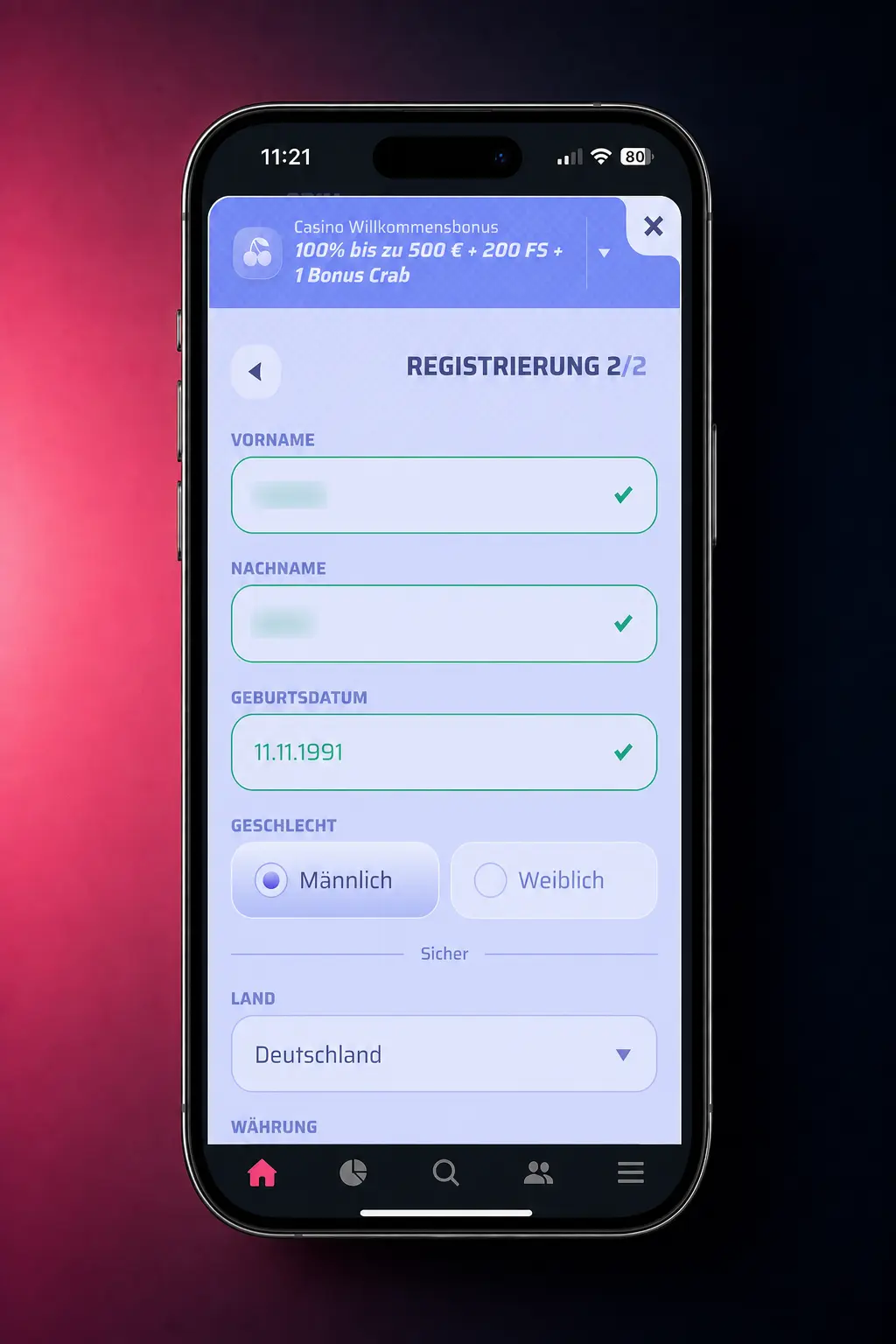 Registrierung in der Spinrollz Application