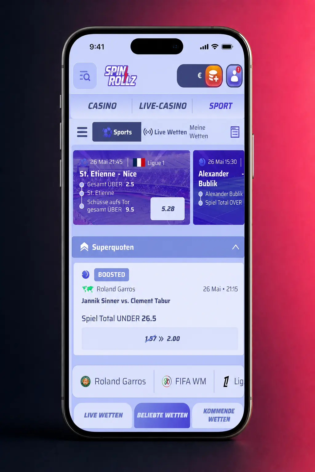 Sportwetten in der Spinrollz Betting App starten