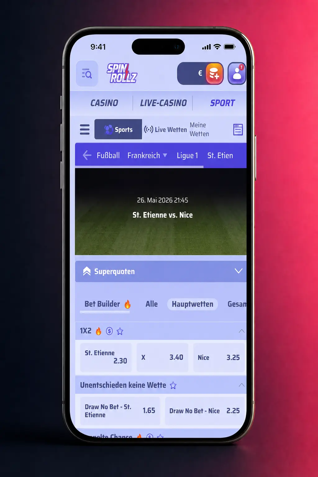 Sportwetten in der Spinrollz Betting App starten